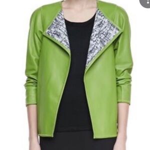 Lafayette 148 New York 100% Leather Open Front Jacket : Green Size Large